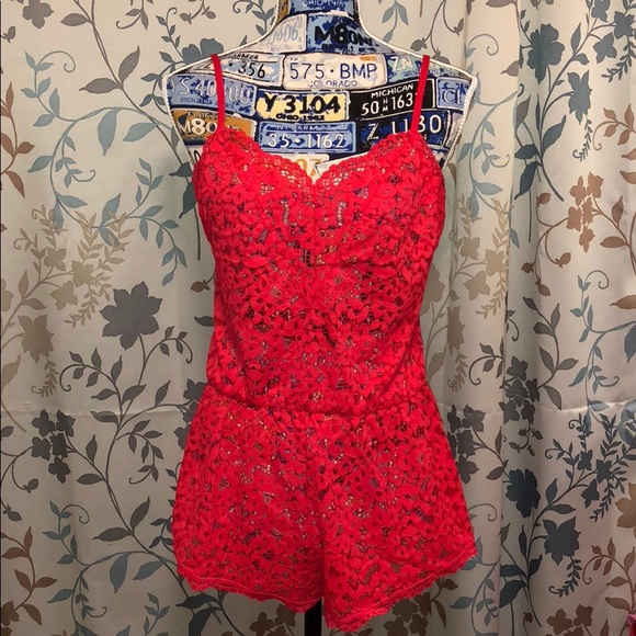 Victoria's Secret Other - ❌ SOLD 〽️ ❌Victoria’s Secret Red Lace Romper SMALL